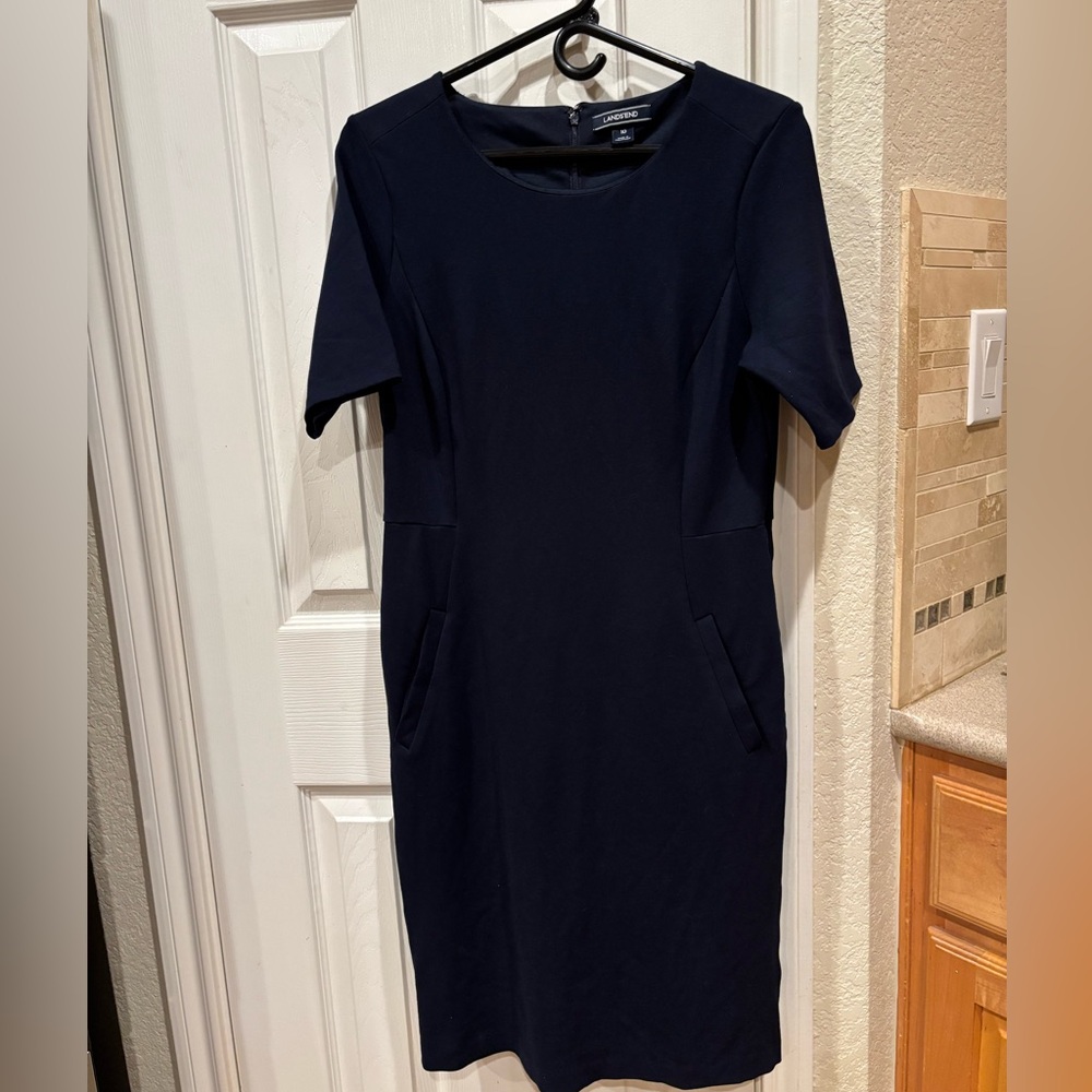 Lands' End Classic Navy Fitted Midi Dress Size 10 - Picture 2 of 8